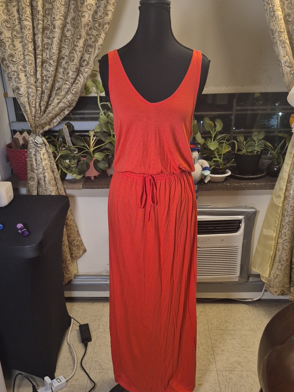 Pink Sleeveless Maxi Dress with Drawstring Waist (57" Length)